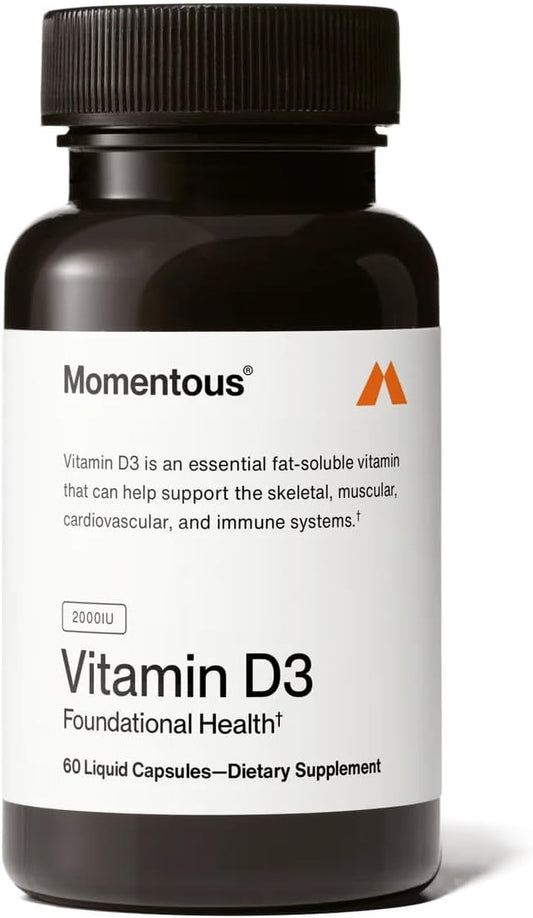 Momentous Vitamin D3 Supplement - 2,000 IU Capsules for Foundational Health Support - NSF Certified for Sport - Gluten-Free - 60 Servings