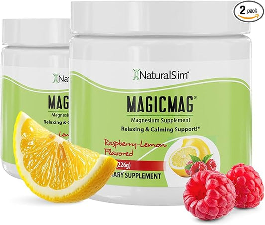NaturalSlim Magicmag Pure Magnesium Citrate Powder Stress, Constipation, Muscle, Heart Health, and Sleep Support | Raspberry Lemon Magnesium Supplement - 8oz Drink Mix (2 Pack)