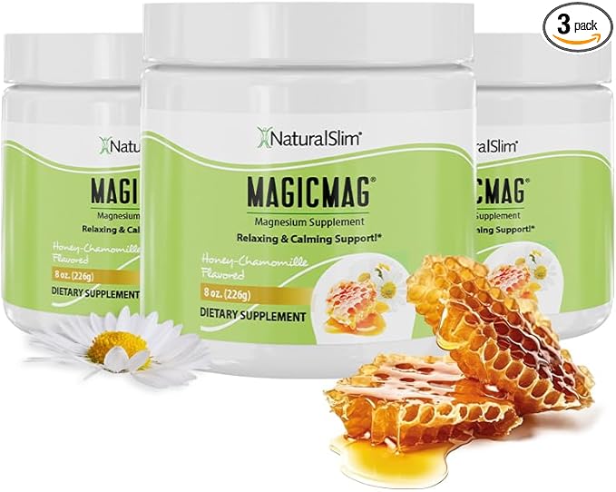 NaturalSlim Magicmag Pure Magnesium Citrate Powder Stress, Constipation, Muscle, Heart Health, and Sleep Support | Honey Chamomile Flavored Magnesium Supplement - 8oz Drink Mix (3 Pack)