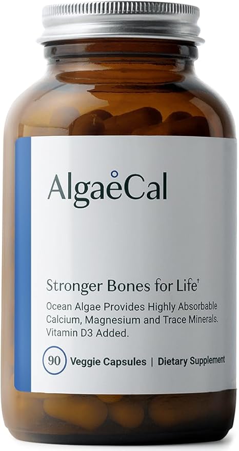 ALGAECAL- Plant Based Calcium Supplement with Vitamin D3 (1000 IU) for Bone Strength, Contains 13 Minerals Supporting Bone Health, Organic Calcium (750 mg) for Women & Men, 90 Veggie Caps, Made in USA