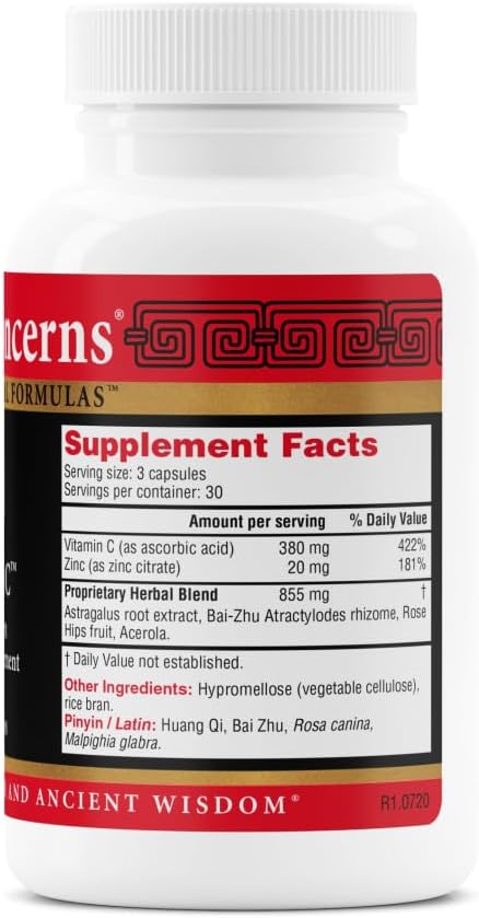 Health Concerns Astra C – Immune Support, Cold Prevention & Antioxidant Formula – Vitamin C, Zinc, Astragalus, Atractylodes, Rose HIPS & Acerola – Natural Chinese Herbal Supplement – 90 Capsules