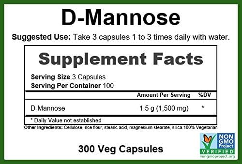 GreenPacks® D-Mannose 500mg, Non-GMO Verified Supplement - 300 Capsules