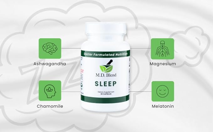 Sleep - Natural Supplement with L-Theanine, Ashwagandha, Magnesium, Valerian Root, Melatonin - Non-Habit Forming Formula for Rejuvenating - 30 Capsules