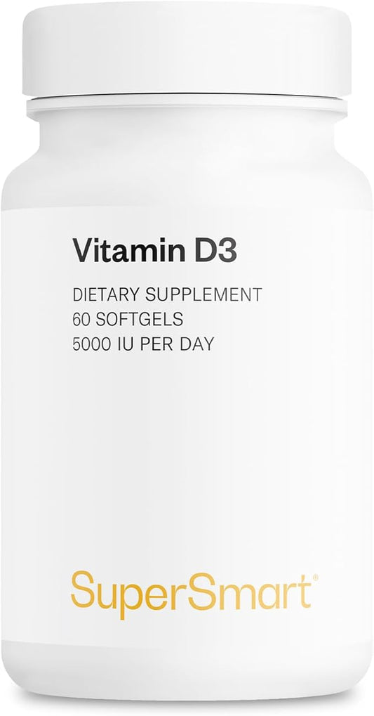 Supersmart - Vitamin D3 5000 IU per Day (125mcg) - High Potency & Bioavailability - with Sunflower Oil | Non-GMO & Gluten Free - 60 Softgels