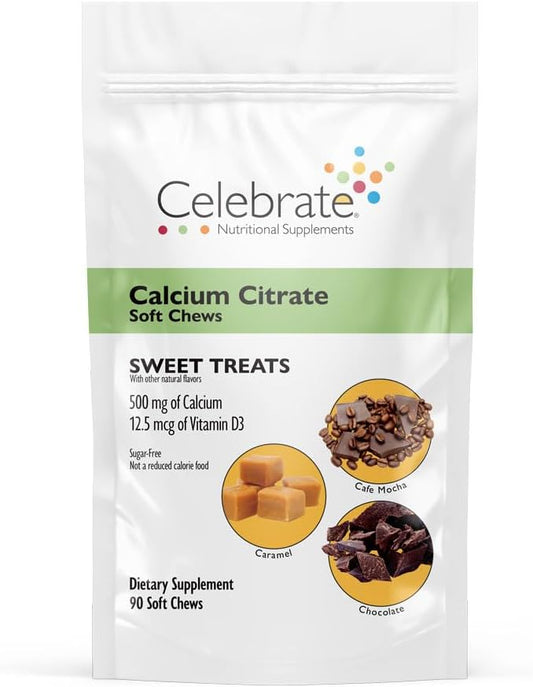 Celebrate Vitamins Bariatric 500mg Calcium Citrate Soft Chews with 500 IU Vitamin D3 – Essential for Gastric Bypass Patients & Bone Health - Sugar & Gluten Free, Sweet Treat (90 Chews)
