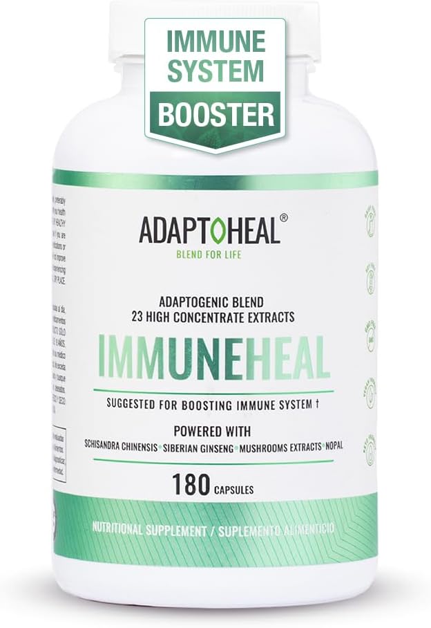 Immuneheal – Adaptogen, Immune System Booster Supplement with Schisandra Chinensis, Ginseng and Mushroom Extract (180 Capsules)