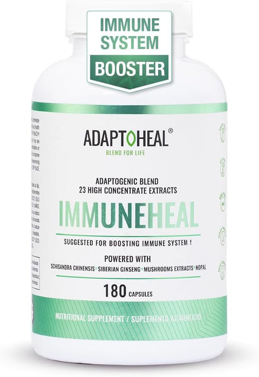 Immuneheal – Adaptogen, Immune System Booster Supplement with Schisandra Chinensis, Ginseng and Mushroom Extract (180 Capsules)
