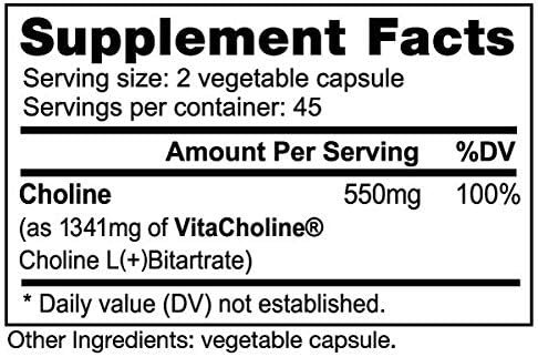 NutraBio Choline Bitartrate, for Improved Cognitive Health and Mental Acuity, 550mg - 90 Vegetable Capsules