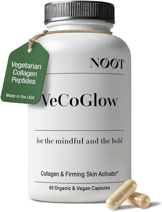 VeCoGlow Premium Vegetarian Collagen for Women & Men (Pills) with Vitamin C - Multi Collagen Peptides (Types I, V & X) Eggshell Membrane Supplements for Smooth, Firm and Glowing Skin
