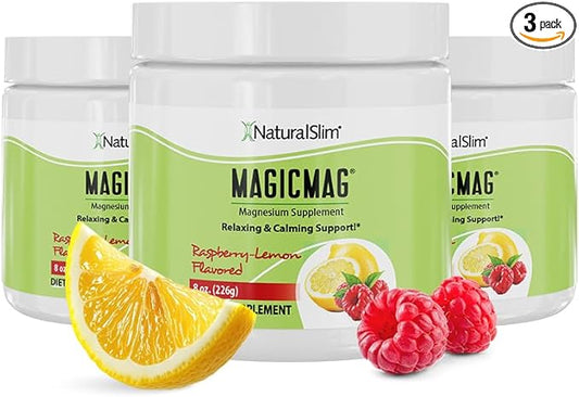 NaturalSlim Magicmag Pure Magnesium Citrate Powder Stress, Constipation, Muscle, Heart Health, and Sleep Support | Raspberry Lemon Magnesium Supplement - 8oz Drink Mix (3 Pack)