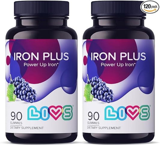 Iron Gummies with Vitamin C for Women, Men & Kids | Chewable Supplement as Gummy with Vitamin B12, B3,B5,B6, Folate & Zinc | Energy Support, Non GMO & Gluten Free | 20mg Iron/Dose -180 Count