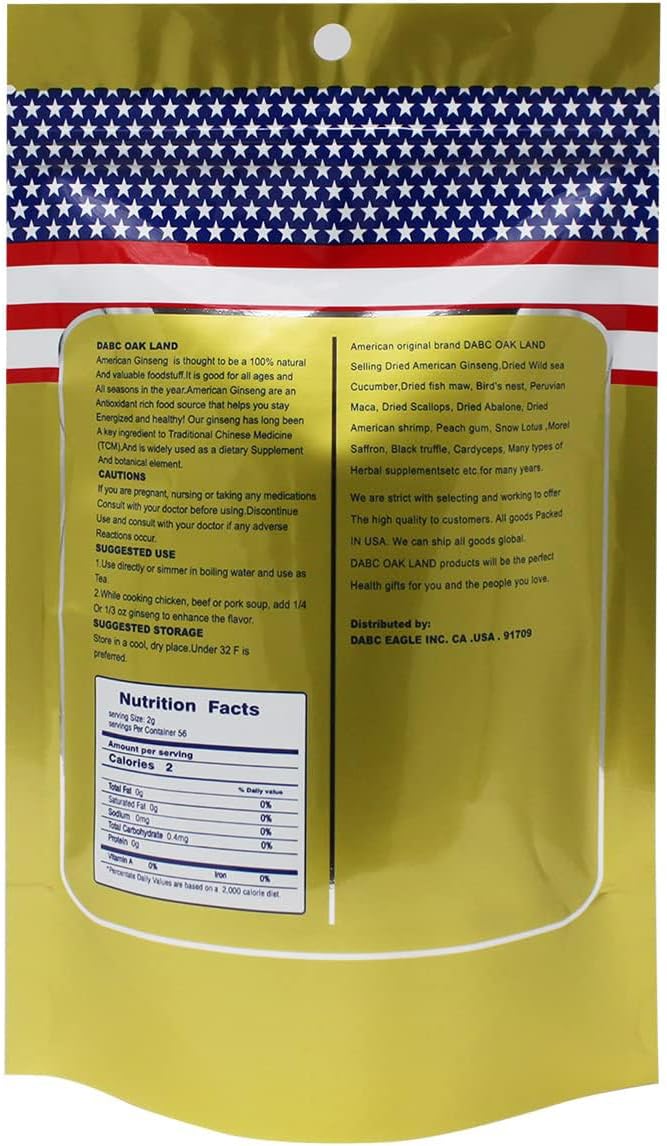 2 Bags American Ginseng Slices from Wisconsin, DOL American Wisconsin Ginseng Slices Root for Tea, Energy for Men Women Health Boosts Immunity, Gluten Free, 花旗参/西洋参 Long Strip 2 Bags of 4OZ, 8OZ