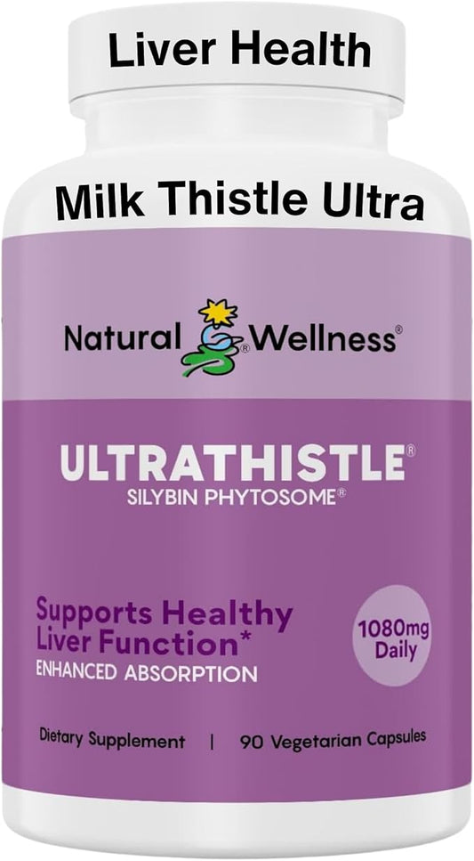 Natural Wellness UltraThistle® Advanced Milk Thistle Liver Support - 1080mg Silybin Phytosome Patented Formula (No Soy) - Herbal Liver Cleanse & Detox Supplement, 30-Day Supply Care