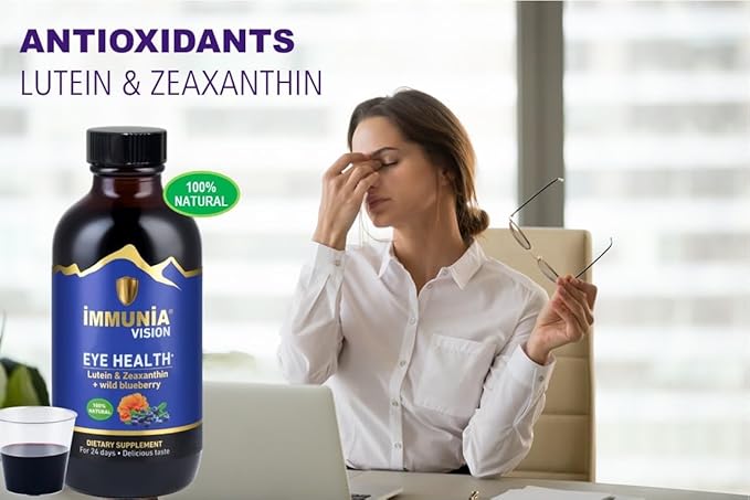 Immunia Vision. Lutein, Wild Blueberry, and Elderberry Concentrate. Eye Health Antioxidant Supplement. Concentrated Formula. Delicious Taste. 5 ml/Day. (1-Pack)