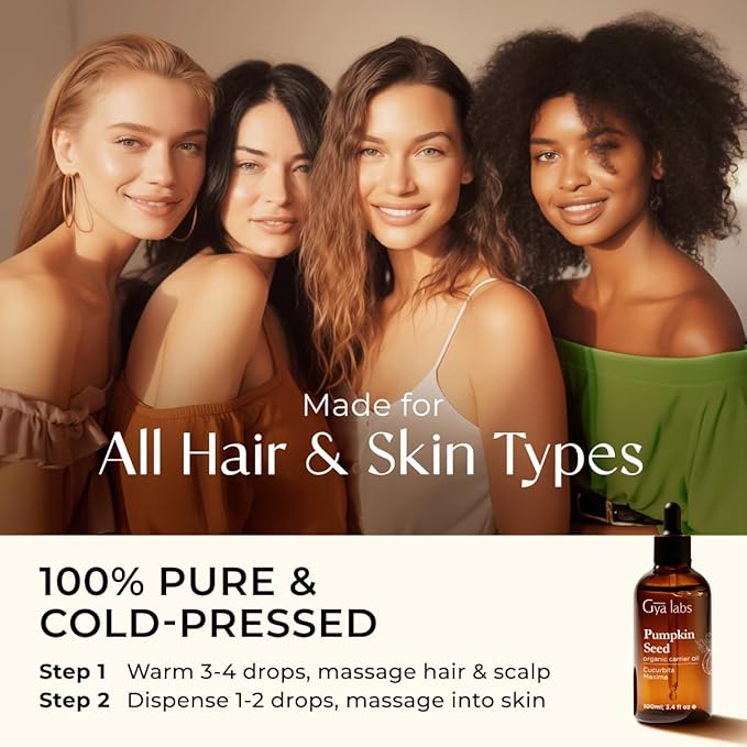 Gya Labs Organic Pumpkin Seed Oil for Hair - 100% Pure Natural Unrefined Pumpkin Carrier Oil for Skin, Face - Nourishing & Strengthening (3.4 Fl Oz)