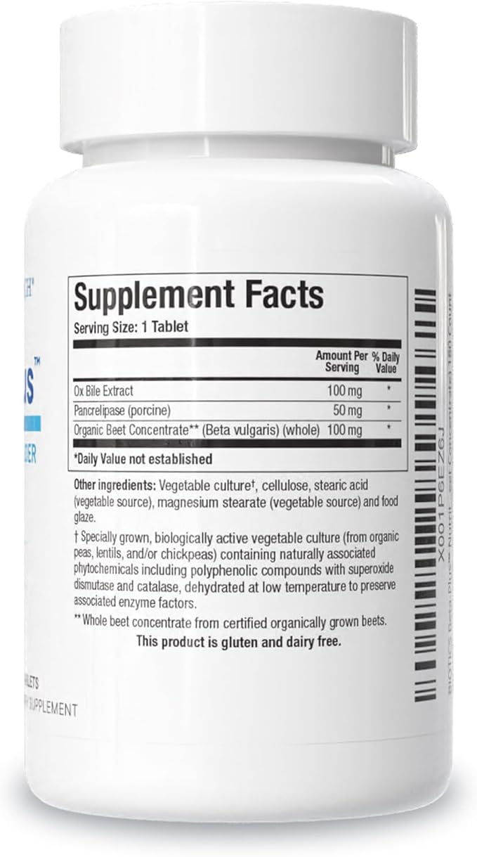Biotics Research Beta-Plus™ Nutritional Ox Bile Salts Digestive Enzymes Supplement For Bile Production For No Gallbladder-Supports Overall Liver Function, Aids Fat Digestion, Supplies Betaine 180 Tabs