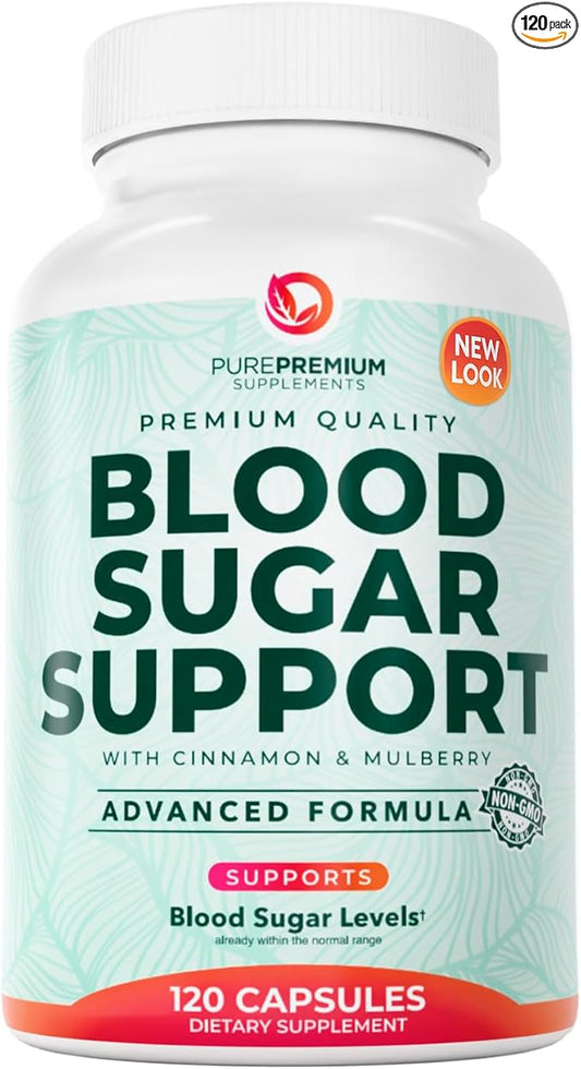 PurePremium Normal Blood Sugar Support Supplement - 20 Active Ingredients Complex to Support Blood Sugar Levels Already in The Normal Range - with Cinnamon, Bitter Melon, Chromium, Mulberry - 120ct
