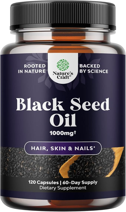 Cold Pressed Black Seed Oil Capsules - Vegan Nigella Sativa Black Cumin Seed Oil Capsules with Omega 3 6 9 Antioxidants and Thymoquinone for Hair Growth Immune Support Joint Health and Digestion