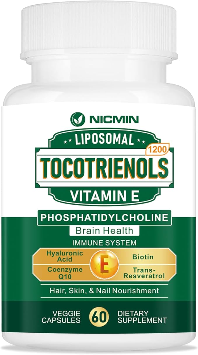 1200MG Vitamin E Tocotrienols Liposomal Tocotrienols Supplement with Phosphatidylcholine, 95% Delta-tocotrienols and 5% Gamma-tocotrienols, High Absorption for Heart, Brain Function 60 Capsules