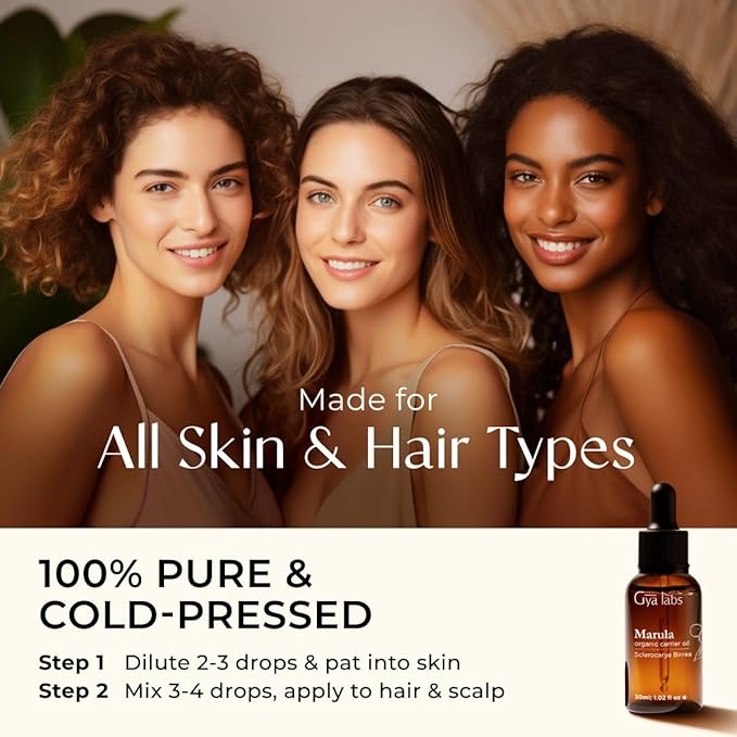 Gya Labs Organic Marula Oil for Skin - 100% Pure Natural Unrefined Marula Carrier Oil for Hair, Face, Nails, Massage & Hair (1 Fl Oz)
