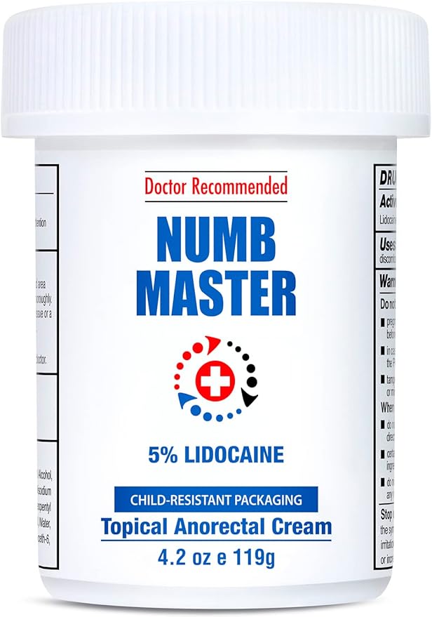 Clinical Resolution Numb Master 5% Lidocaine Numbing Cream Maximum Strength for Pain Relief, Fast Acting Topical Anesthetic Burn Itch Cream with Vitamin E and Aloe, OTC Hemorrhoid Treatment 4.20 Oz