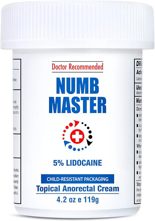 Clinical Resolution Numb Master 5% Lidocaine Numbing Cream Maximum Strength for Pain Relief, Fast Acting Topical Anesthetic Burn Itch Cream with Vitamin E and Aloe, OTC Hemorrhoid Treatment 4.20 Oz