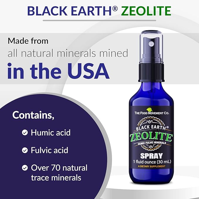 Black Earth Zeolite with Humic Fulvic Acids, Trace Minerals, for Adults and Kids Supports Gut Health, Immune Support, Digestion and Elimination and More 1oz Liquid Pump Spray Supplement (2 Pack)