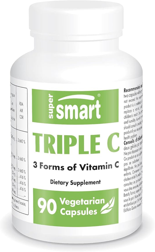 Supersmart - Triple C (High Strength) - 3-in-1 Complex - Vitamin C Supplement - Enhanced with Flavonoids | Non-GMO & Gluten Free - 90 Vegetarian Capsules