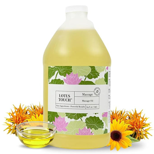 Organic Naturals Massage Oil by Lotus Touch - 100% Certified Organic - High Glide, Easy Workability - Pure Flax Seed, Olive Oil, Jojoba Oil, Shea Butter, Vitamin E Nourish and Protect Skin 1/2 Gallon