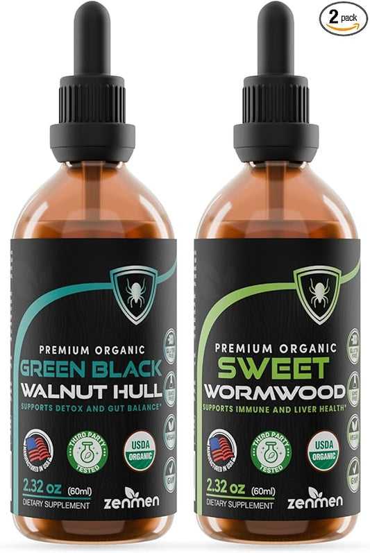 Zenmen Organic Black Walnut Wormwood Tincture – Rapid Gut Cleanse & Digestive Health, Vegan, Manufactured in The USA