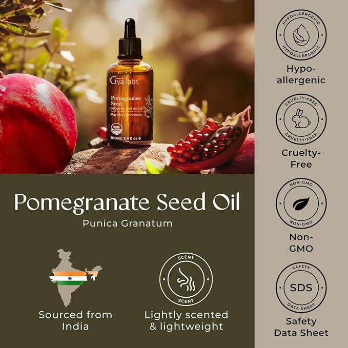 Gya Labs Organic Pomegranate Seed Oil for Skin, Face & Body - 100% Pure Natural Pomegranate Carrier Oil for Hair, Diffuser (3.4 Fl Oz)