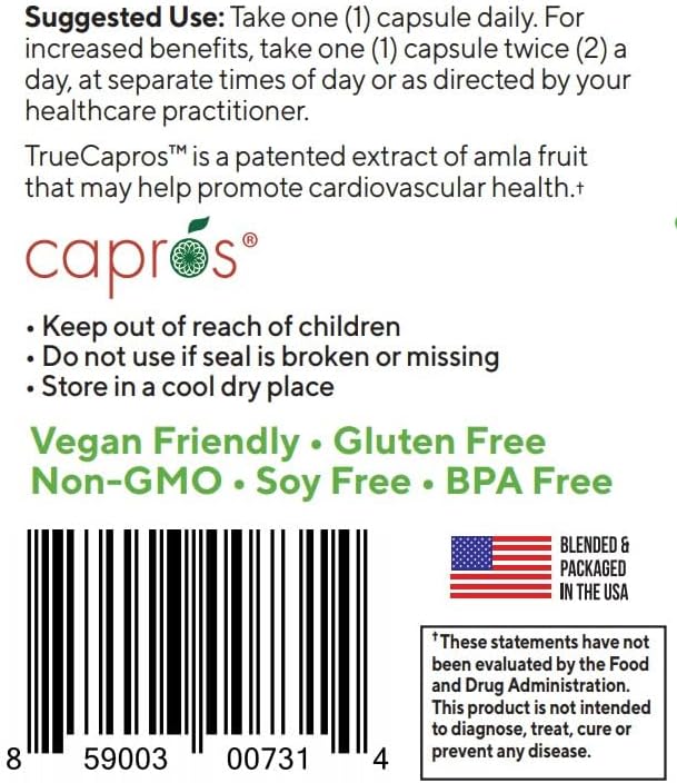 NatureCity True-Capros Amla Fruit Extract Supplement Polyphenol Antioxidant Power Supports Cardiovascular Heart Health (30 Veggie Capsules) Non-GMO Vegan Friendly and Soy Free