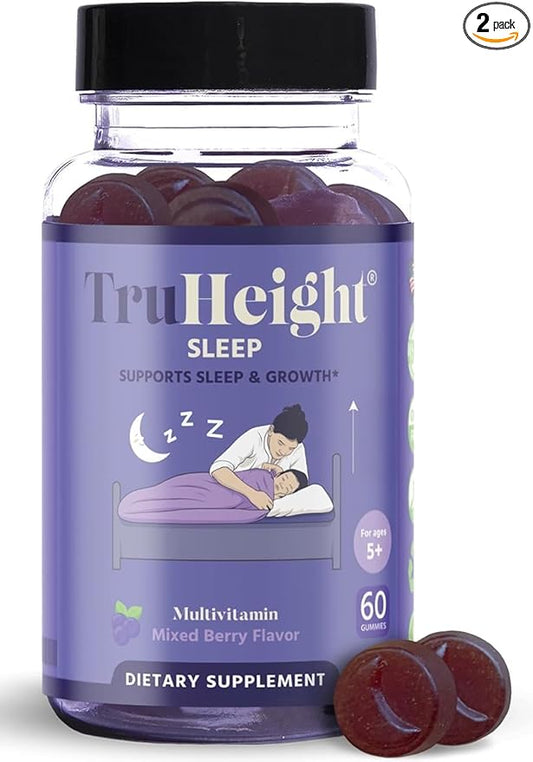 TruHeight Sleep Gummies - Kids & Teen Natural Sleep Aid for Maximum Growth - Pediatric Recommended - Kids Melatonin Gummy - Melatonin, Ashwagandha, L Theanine, Lemon Balm, Ages 4+, Mixed Berry Flavor