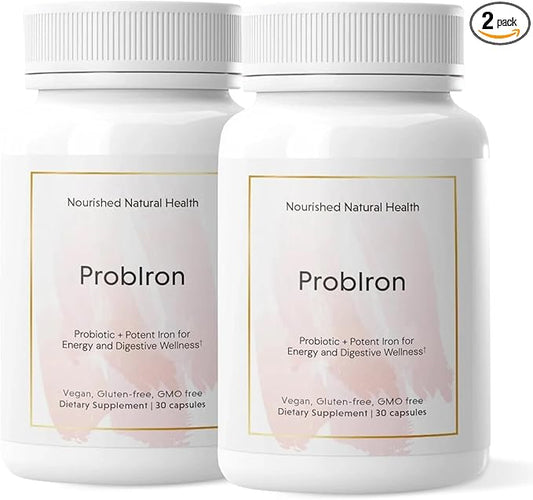 Nourished Natural Health ProbIron - Women's Probiotic + Iron Supplement Boosted with Vitamin C and Copper - Vegan Formula for Energy and Digestive Wellness - 60 Capsules