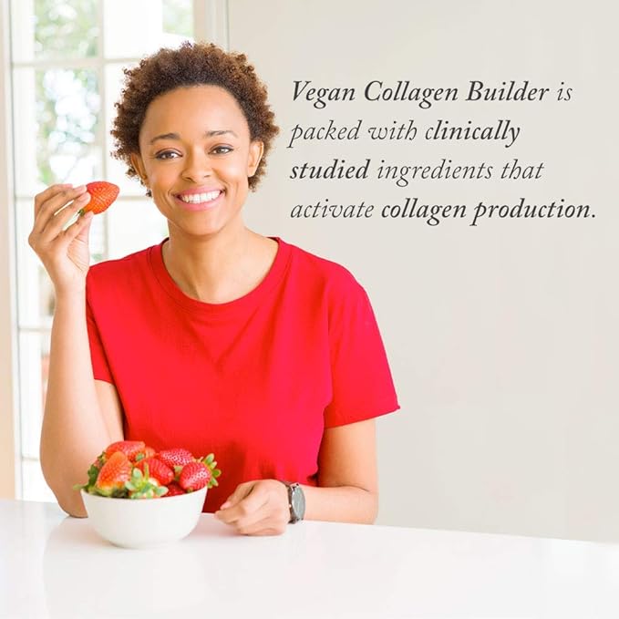 Vegan Collagen Builder - Organic Whole Foods Fruits + Veg, Silica, Lutein, Vitamin C, Biotin, Grape Seed - Amino Acids Glycine, Lysine + Proline Collagen Boosters (30 Servings, Tablets)