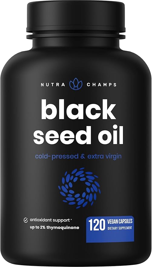 NutraChamps Black Seed Oil Organic Cold Pressed | 120 Vegan Softgel | Virgin Nigella Sativa Pills with Vitamin E & Thymoquinone | Rich in Omega 3 6 9 | Unrefined Black Cumin Seed Oil Capsules
