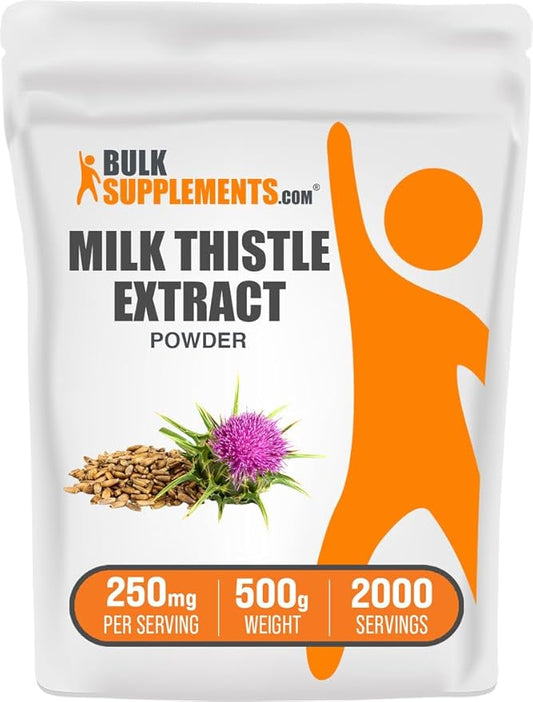 BulkSupplements.com Milk Thistle Extract Powder - Herbal Supplement, Milk Thistle Supplement - Gluten Free, 250mg per Serving, 500g (1.1 lbs) (Pack of 1)