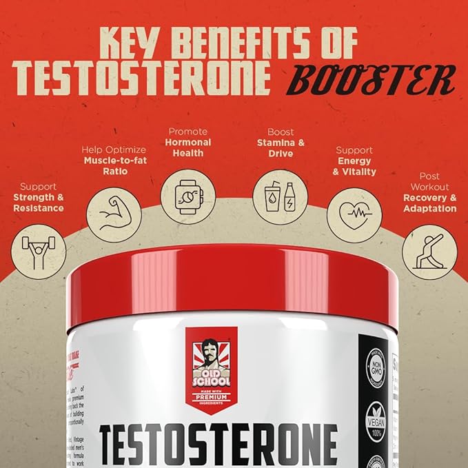 Old School Labs Testosterone Supplement for Men – Shoden® Ashwagandha + Tongkat Ali & Maca Root – Max Potency Test Booster for Muscle, Strength, Drive & Stamina – 120 Veggie Caps
