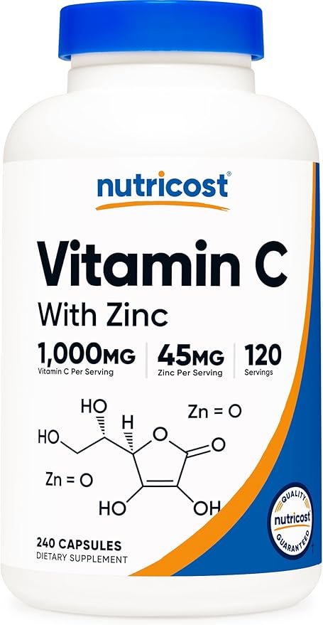 Nutricost Vitamin C with Zinc Capsules, 120 Servings - 1000mg, 45mg Zinc, Non-GMO, Gluten Free Vitamin C Supplement