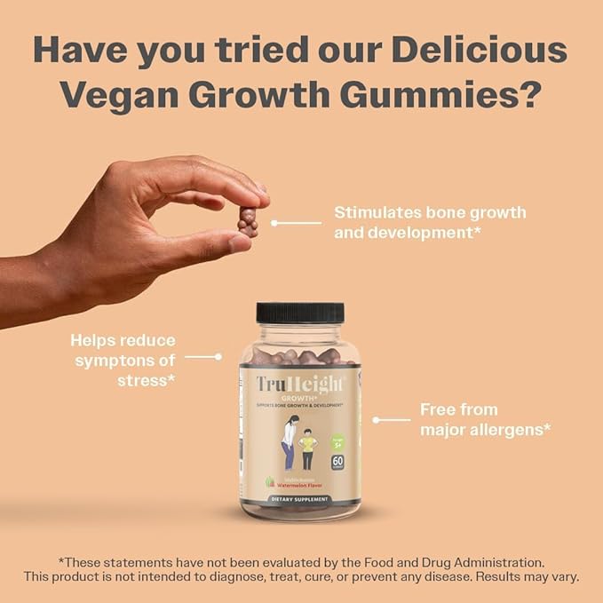 TruHeight Growth Gummies (Watermelon) Natural Growth & Development Supplement for Kids & Teens - Vitamin D, K, Calcium & Ashwaganda - Bone Strength Vitamins, Picky Eater Ages 5+ (Pack of 2) 120 Count