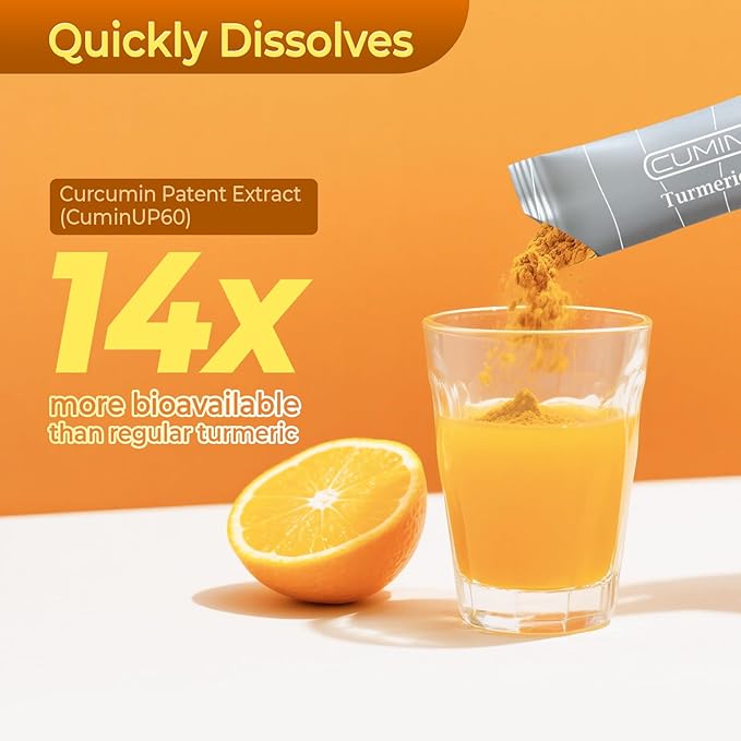 Turmeric Curcumin Drink Powder, Turmeric Shots with Vitamin C for Immunity, Orange Flavor Instant Drink Mix Packets, High Absorption Curcumin Complex, Immune & Recovery, Joint Support Supplement