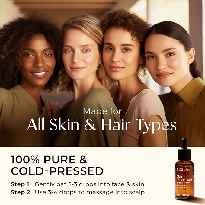 Gya Labs Organic Sea Buckthorn Oil - 100% Pure Natural Sea Buckthorn Carrier Oil for Skin, Face, Nails & Hair - Soothing & Moisturizing (1.69 Fl Oz)