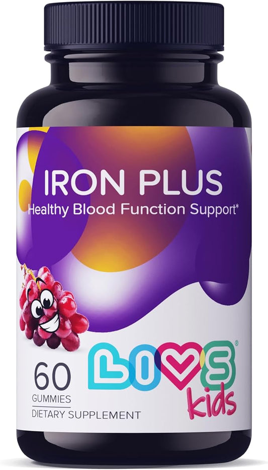 Kids Iron Gummies with Vitamin C for Children | Chewable Iron Supplement as Gummy with Vitamin B12, B6, Folate & More | Energy Support for Kids, Non GMO & Gluten Free | 20mg Irons/Dose –60 Count
