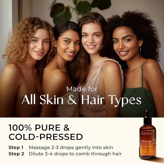 Gya Labs Organic Moringa Oil for Skin - 100% Pure Natural Moringa Carrer Oil for Hair, Face, Scalp - Nourishing & Revitalizing (3.4 Fl Oz)