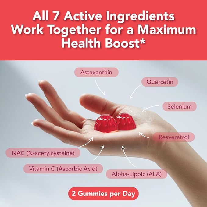 GOJOY 7-in-1 Sugar-Free NAC Gummies – NACsentials 600mg N-Acetyl Cysteine with Vitamin C, ALA, Quercetin & Astaxanthin – Antioxidant & Liver Detox Support – Vegan & Keto-Friendly – 60 Gummies
