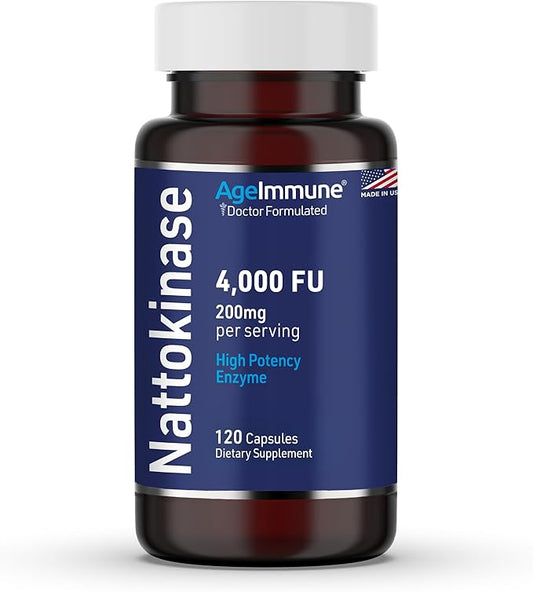 Nattokinase Supplement 4000 FU 200mg - Enzyme - Cardiovascular Support 120 Capsules -Derived from Japanese Natto - Made in The USA Without Magnesium Stearate.