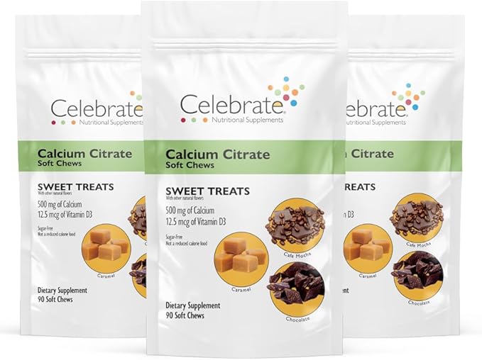 Celebrate Vitamins Bariatric 500mg Calcium Citrate Soft Chews with 500 IU Vitamin D3 – Essential for Gastric Bypass Patients & Bone Health - Sugar & Gluten Free, Sweet Treat (270 Chews)