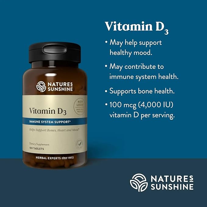 Nature's Sunshine Vitamin D3, 60 Tablets | Supports Bone Health, Contributes to Overall Health, and May Improve Mood