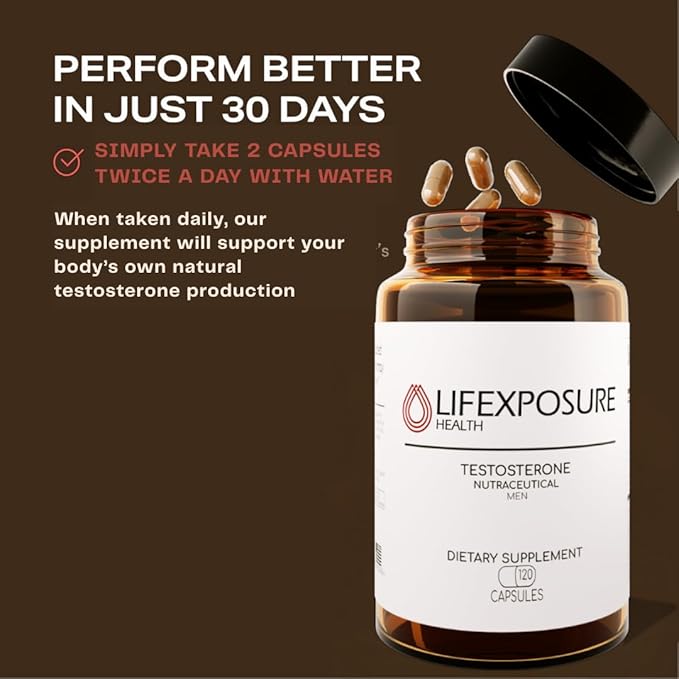 Lifexposure Testosterone Support for Men – Natural Supplement – Tongkat Ali, Ashwagandha, Shilajit, Royal Jelly – (120ct)