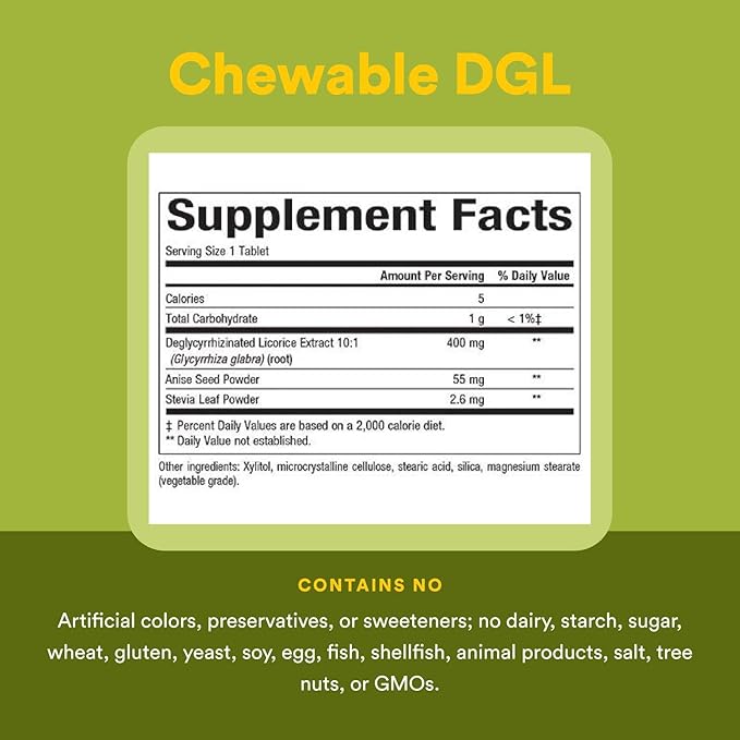Natural Factors Chewable DGL 400 mg, Licorice Extract for Healthy Digest, 90 Chewable Tablets